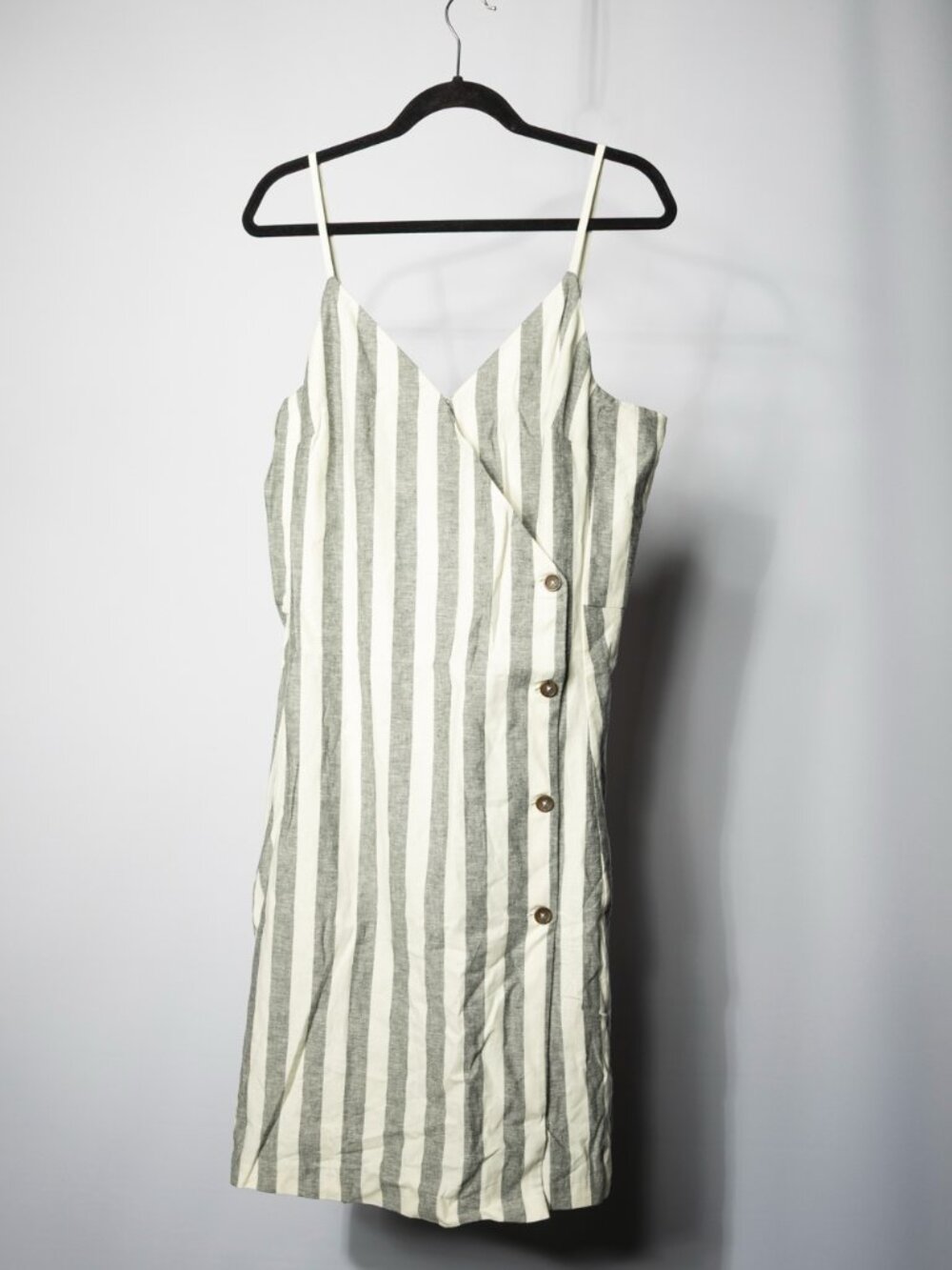 Banana Republic NWT Striped Wrap Button Slip Dress Gray White Size 16 Tall